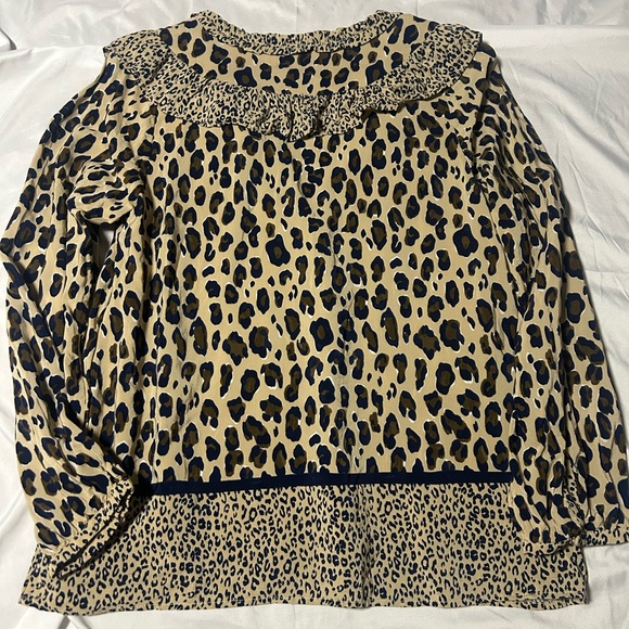 Vineyard Vines Borderline Ruffle Long Sleeve Blouse Women S Cheetah Lined - Picture 7 of 11